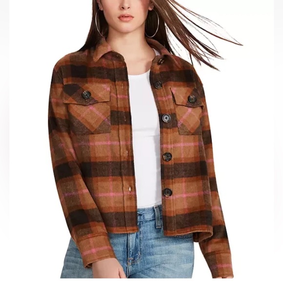 BB Dakota by Steve Madden Jackets & Blazers - BB Dakota by Steve Madden Boxy Shacket Plaid Jacket Brown Pockets Women’s Size S